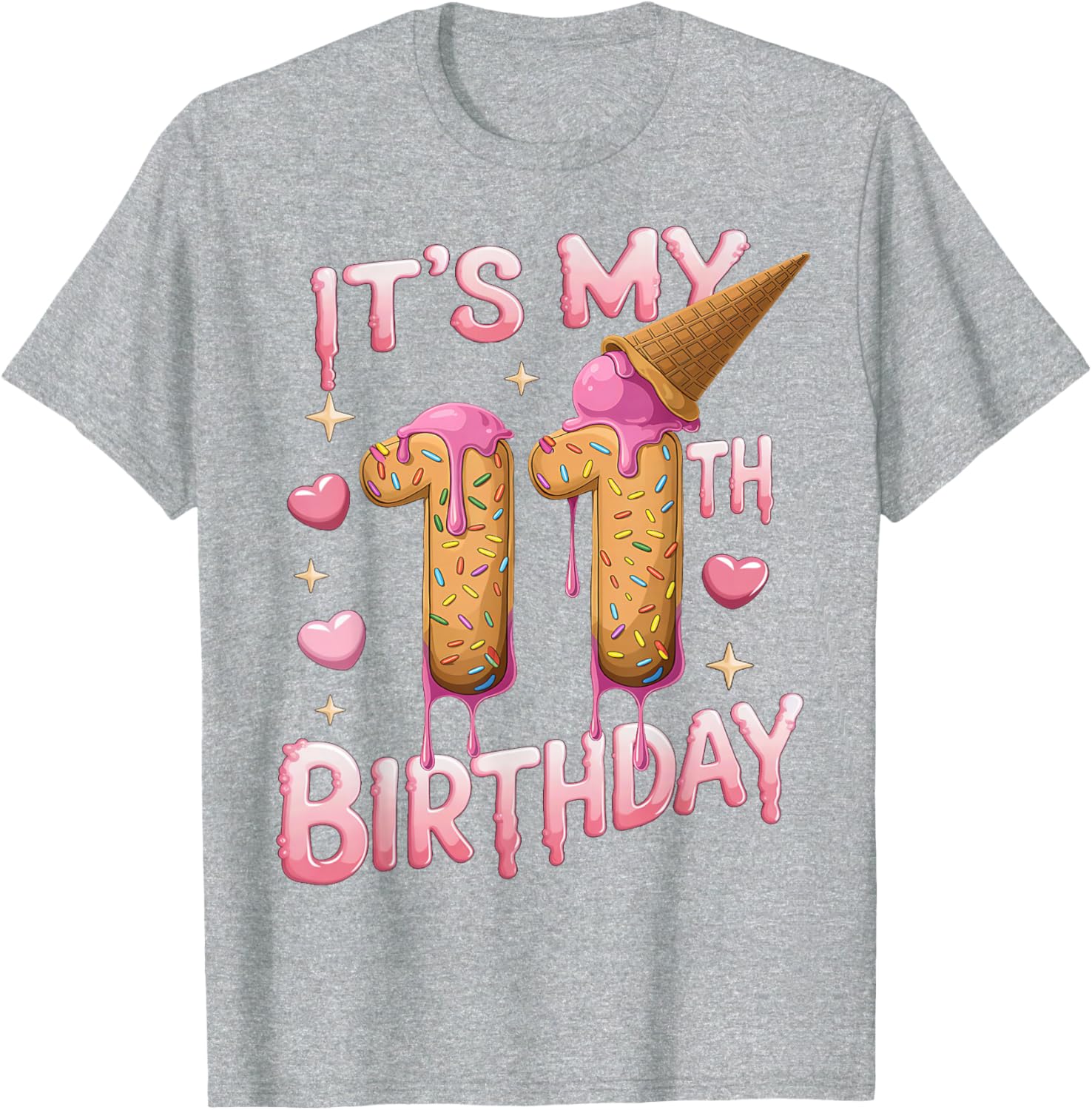 Cute Ice Cream 11th Birthday Shirt for Girls - Perfect Birthday Gift T-Shirt - 28