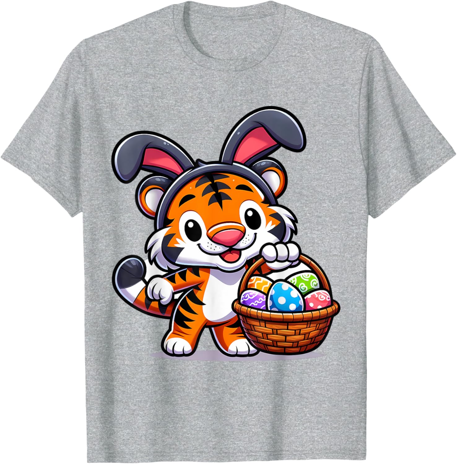 Cute Bunny Ear Tiger Easter Eggs T-Shirt for Kids and Babies - 27