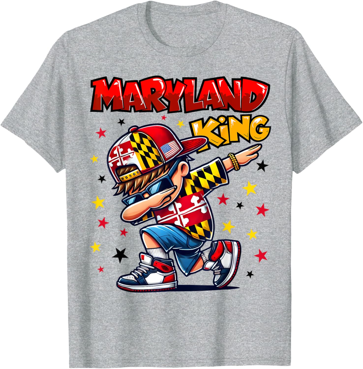 Cool Maryland King Dabbing T-Shirt for Kids Featuring State Flag Design - 5