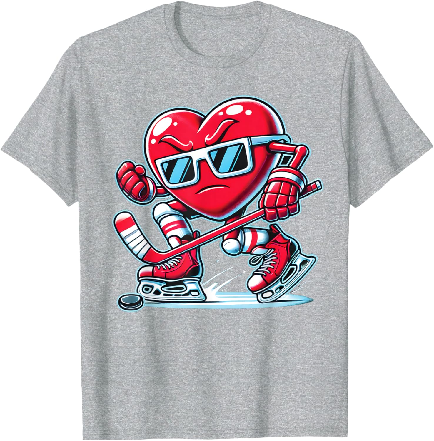 Cute Heart Ice Hockey T-Shirt for Valentine's Day - Men, Women, Boys - 2