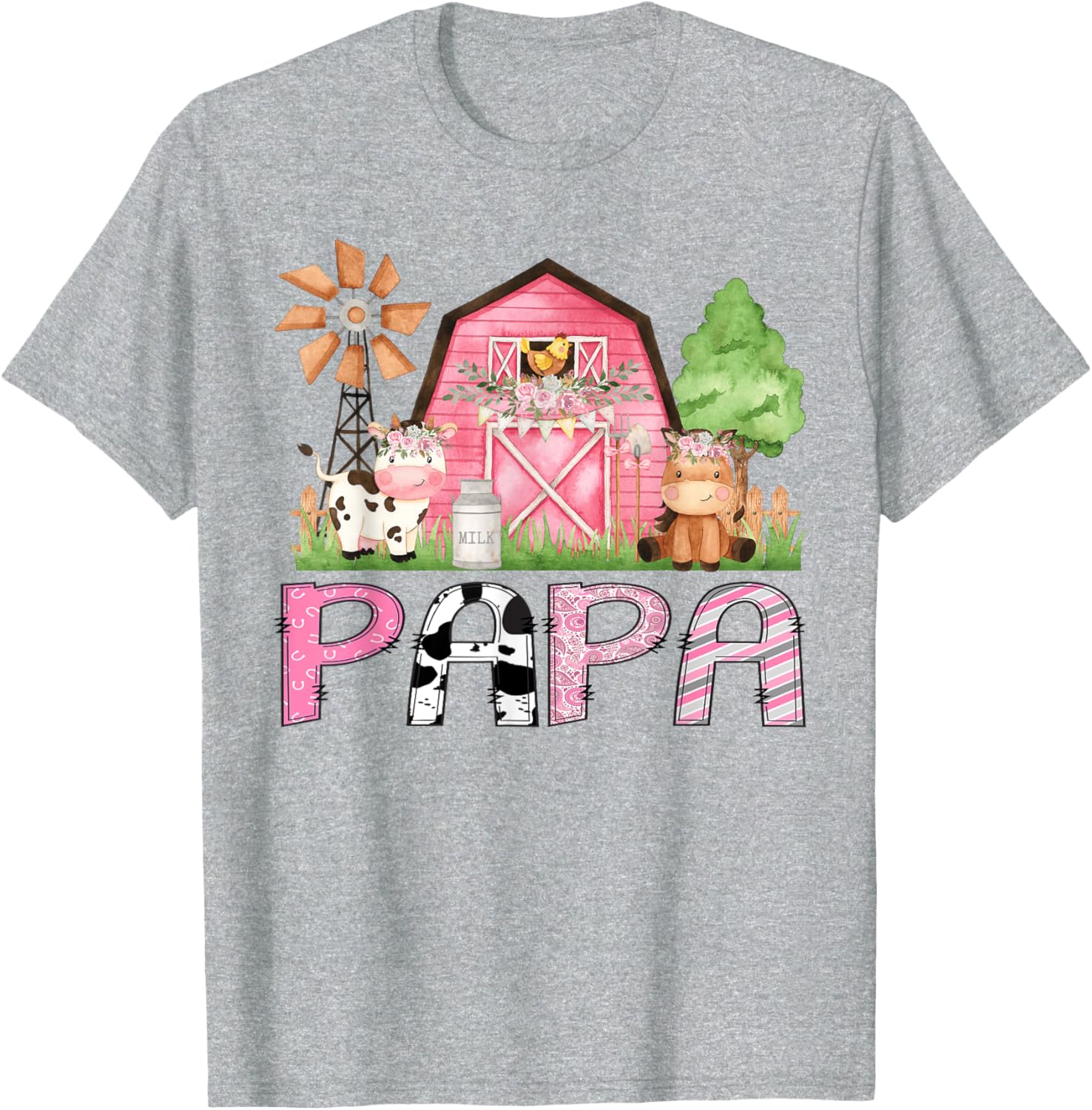 Cute Papa Pink Farm Animal Birthday Matching Family T-Shirts for Kids - 8