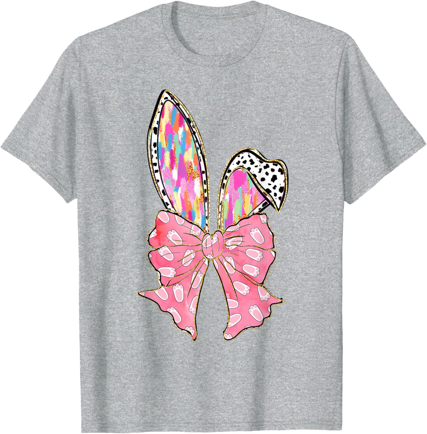 Cute Brushstroke Easter Bunny Coquette Bow Ears T-Shirt for Girls and Teens - 16