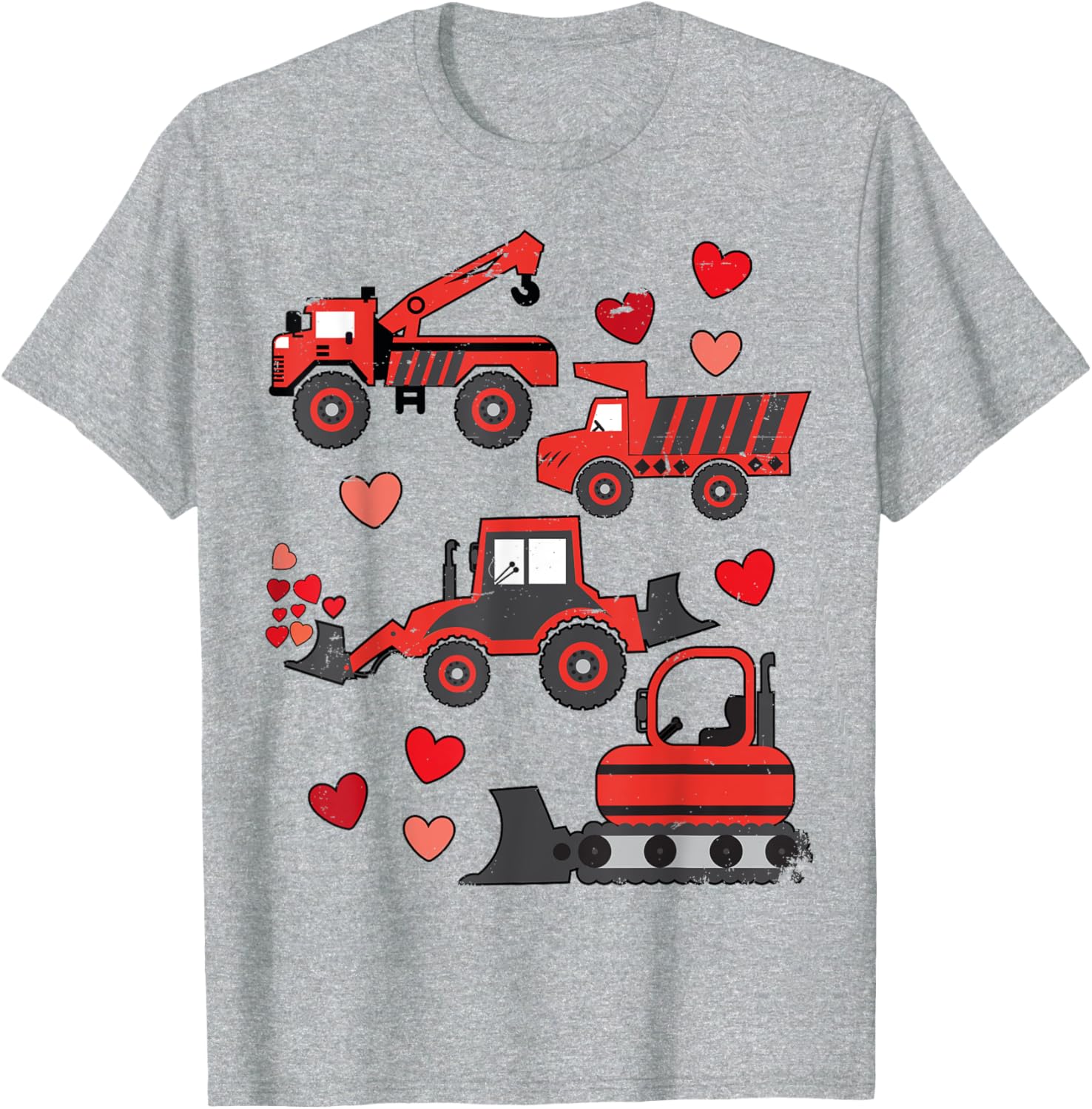Funny Valentines Day Construction Trucks T-Shirt for Kids and Adults - 11