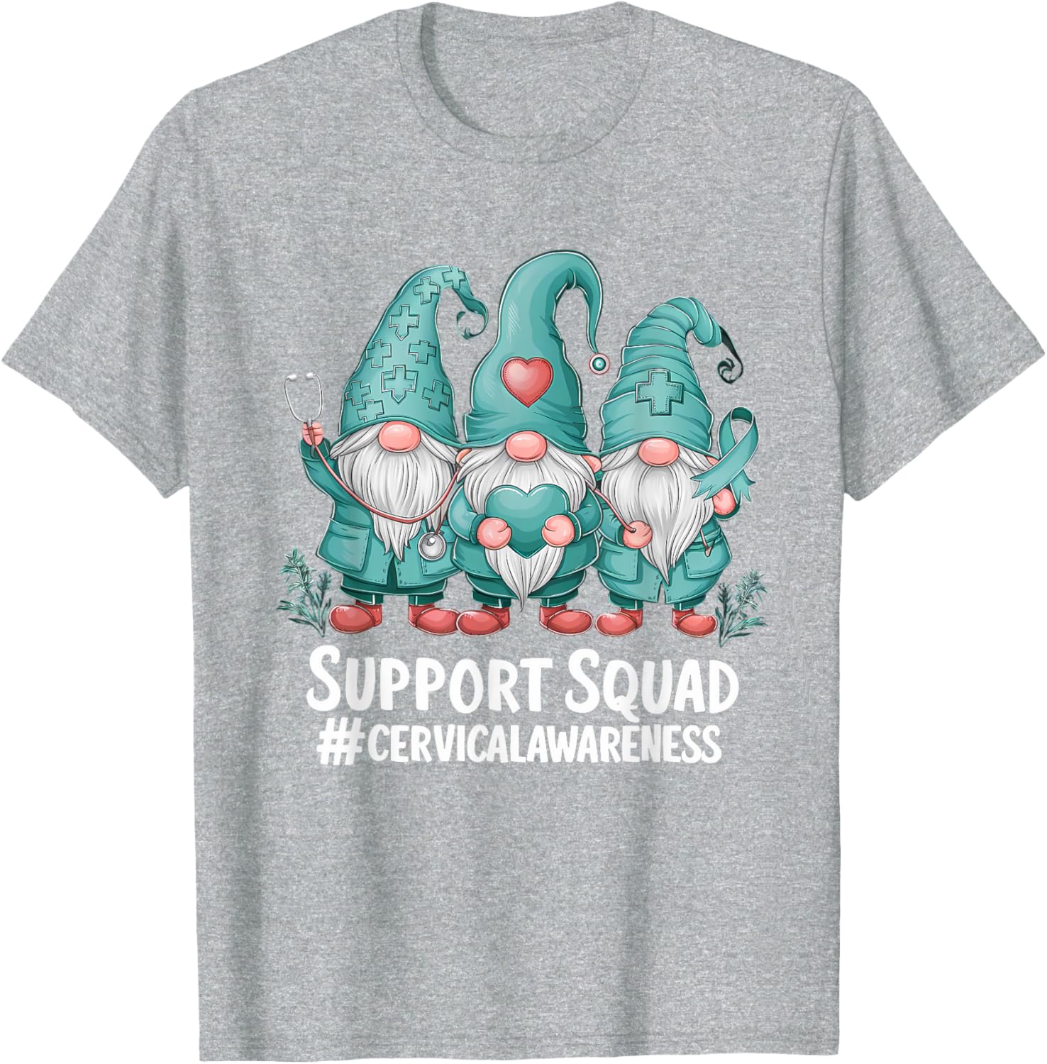 Cervical Cancer Awareness Teal Ribbon Gnome T-Shirt for Supporters - 17