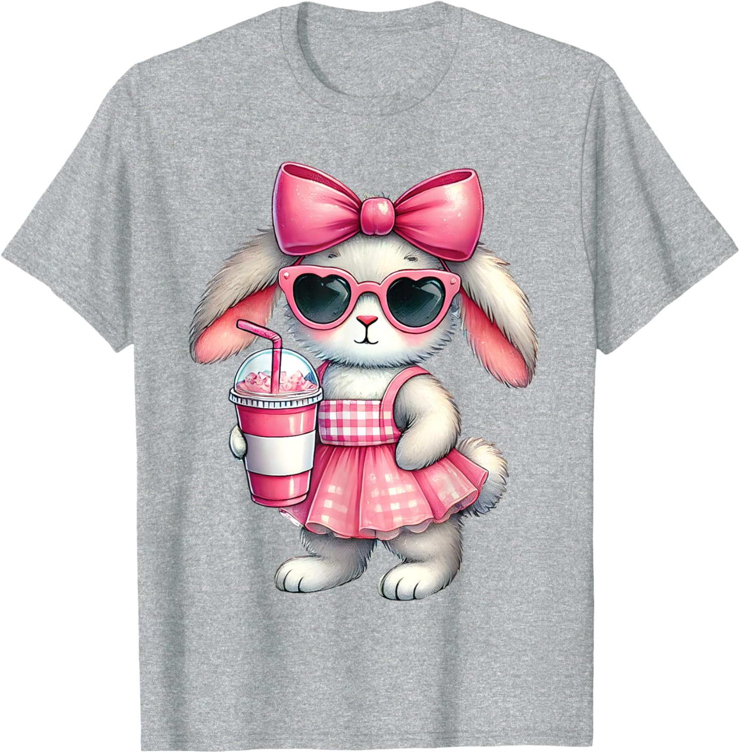 Cute Easter Bunny Drinking Iced Coffee T-Shirt for Women and Girls - 14