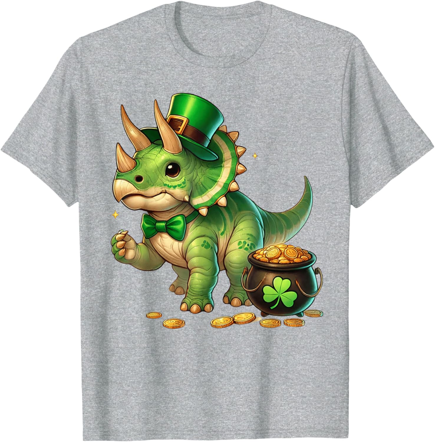 Cute Triceratops Leprechaun St Patrick's Day Kids T-Shirt with Shamrock - 20