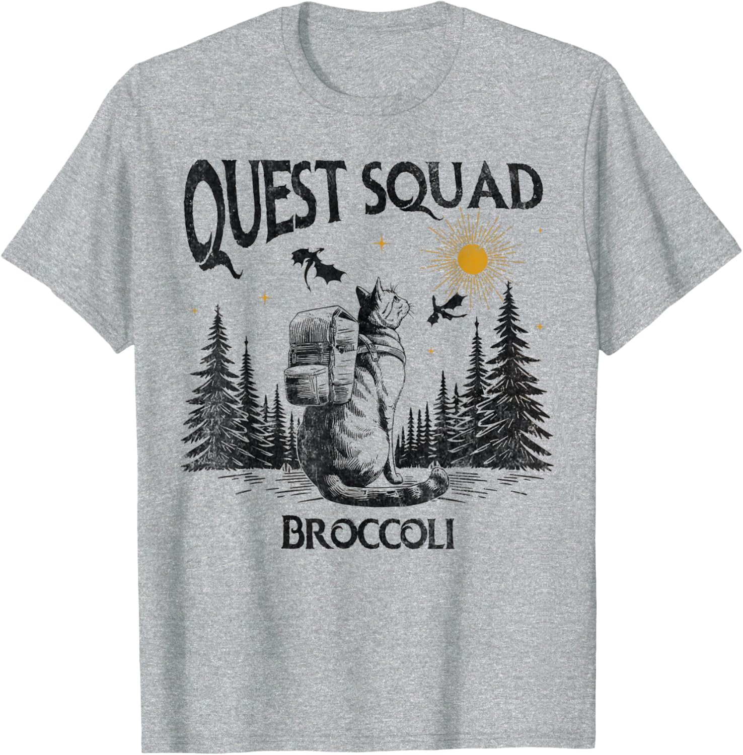 Funny Cat Broccoli Vintage T-Shirt for Men and Women - Quest Fantasy Squad - 8