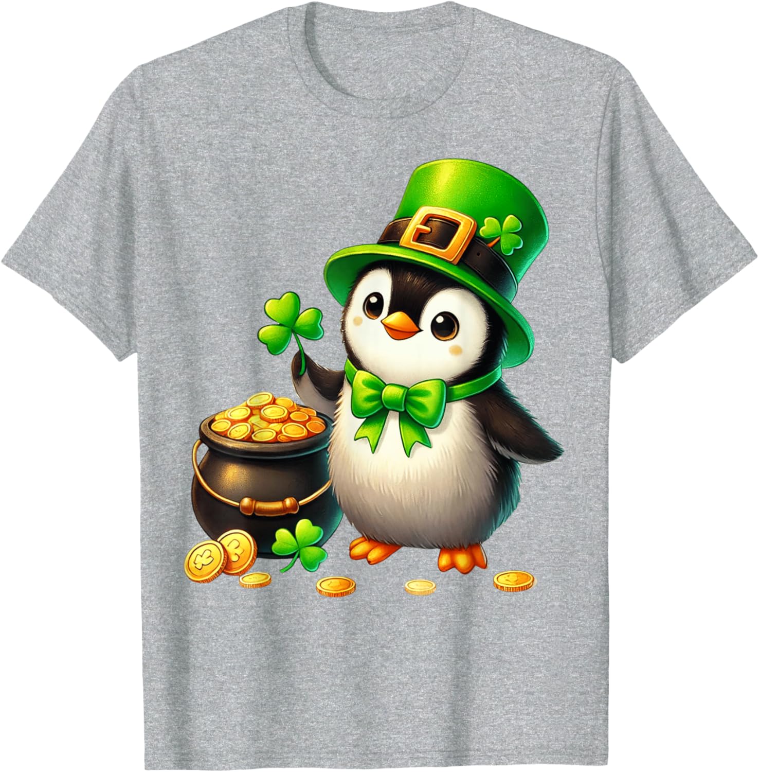 Cute Penguin Leprechaun St Patricks Day T-Shirt for Kids and Teens - 9