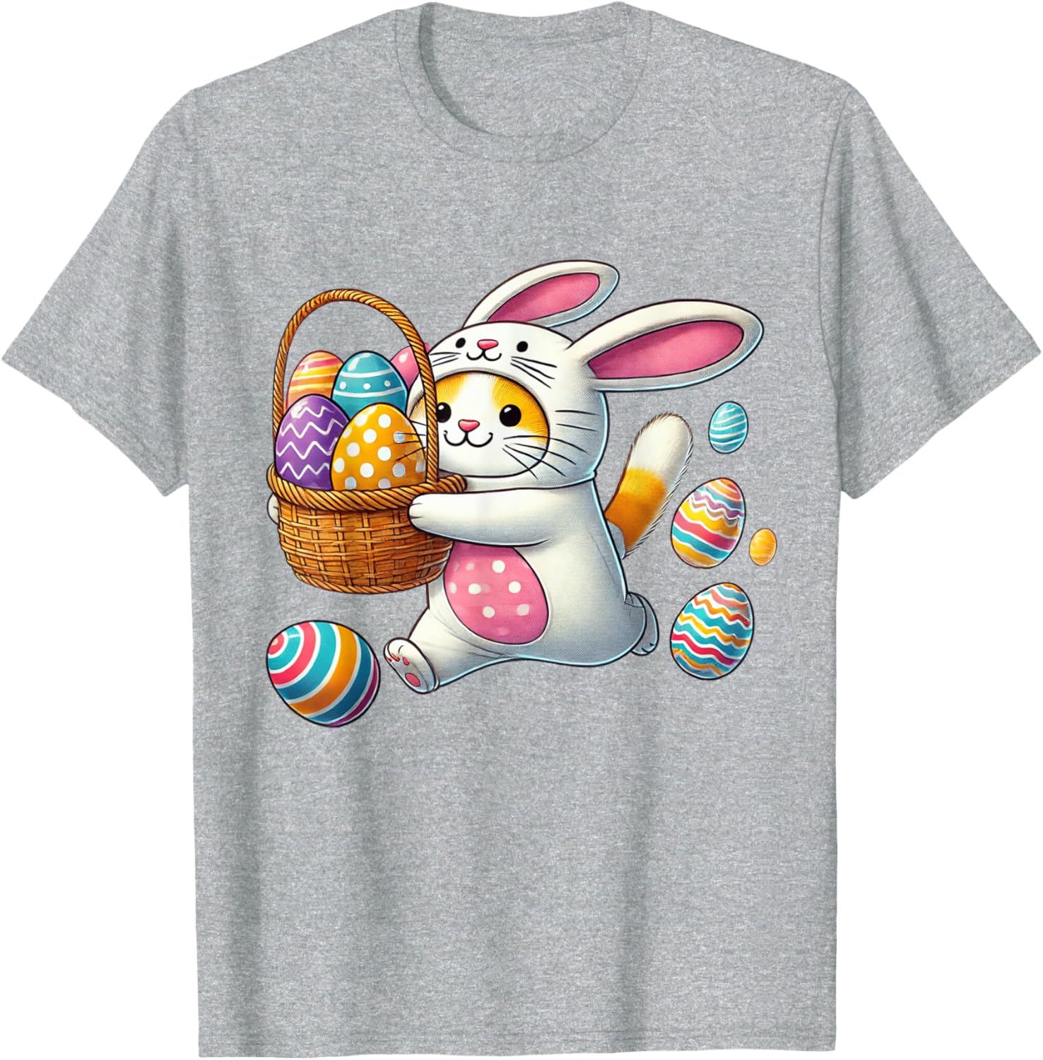 Funny Easter Orange Cat Bunny Ears T-Shirt for Kids Boys and Girls - 7