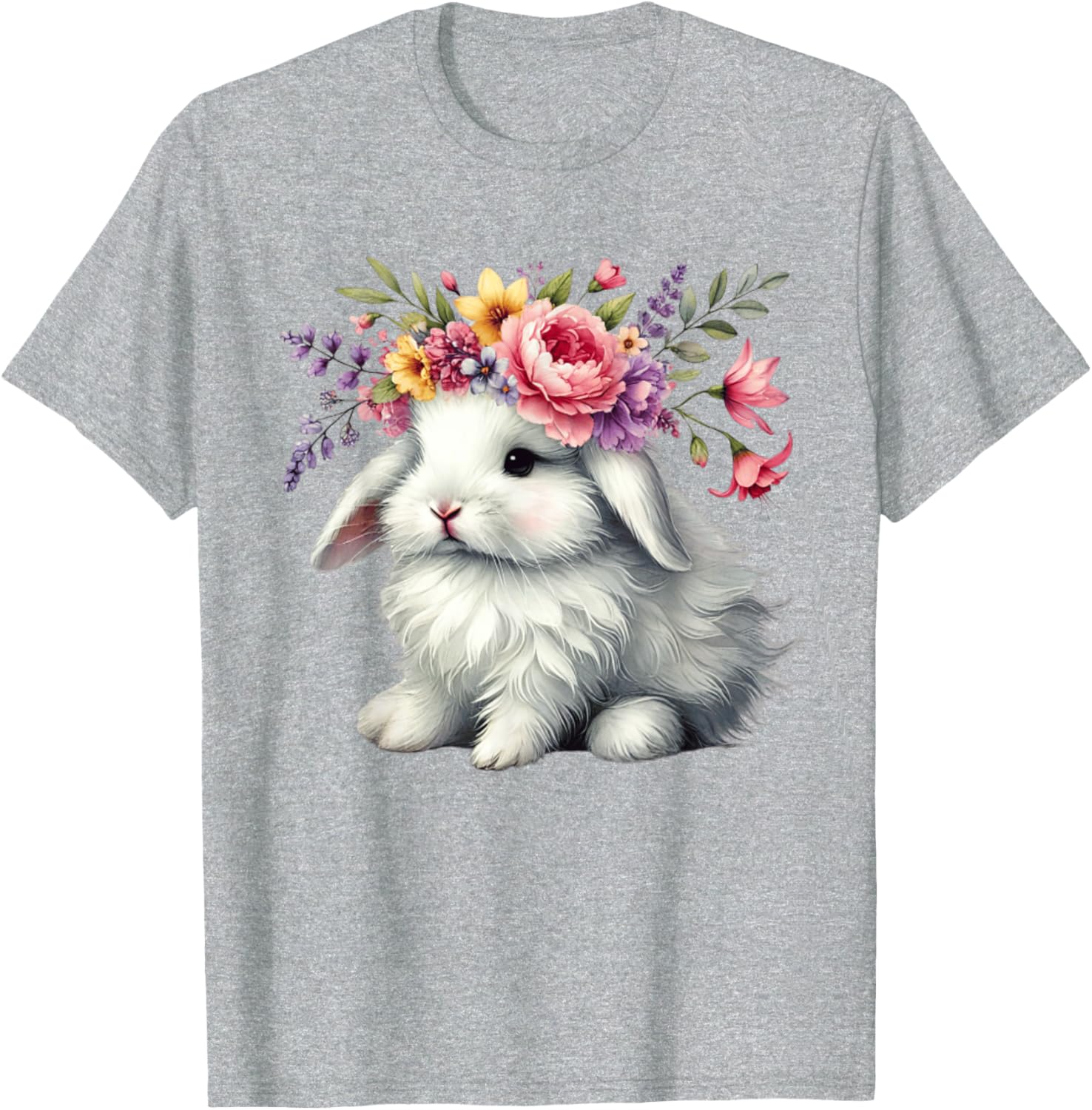 Cute Easter Bunny Floral Crown T-Shirt for Girls and Women - 14