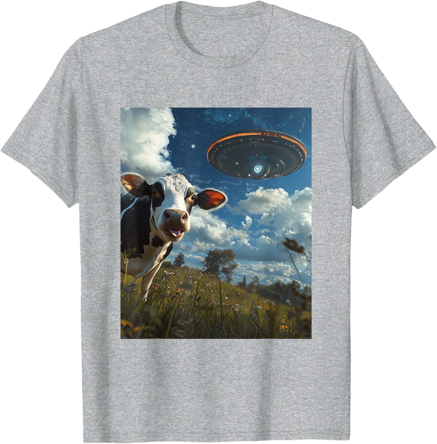 Funny Cow Selfie with Aliens UFO Graphic T-Shirt for Trendy Casual Wear - 23