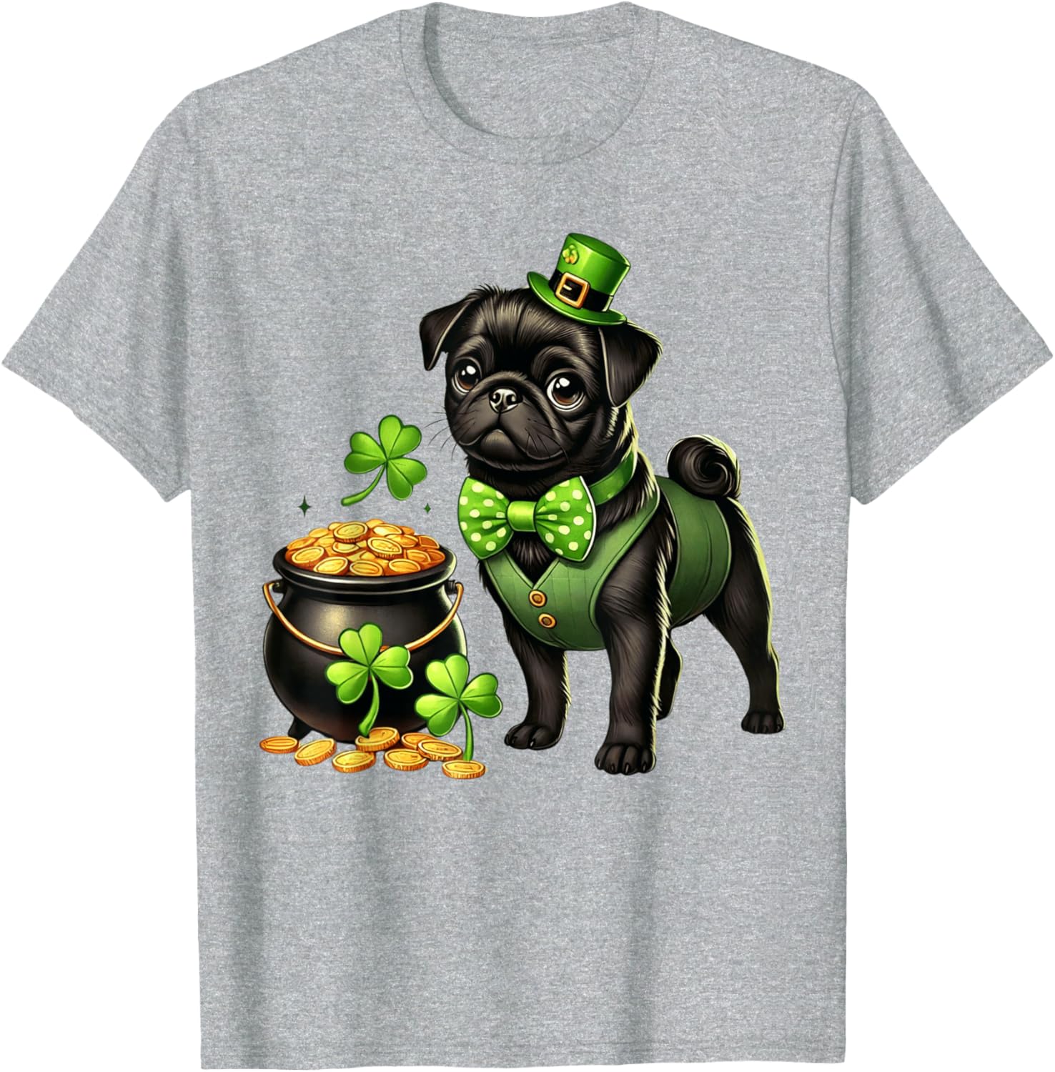 Cute Black Pug Leprechaun T-Shirt for Kids - St Patrick's Day Fun - 14