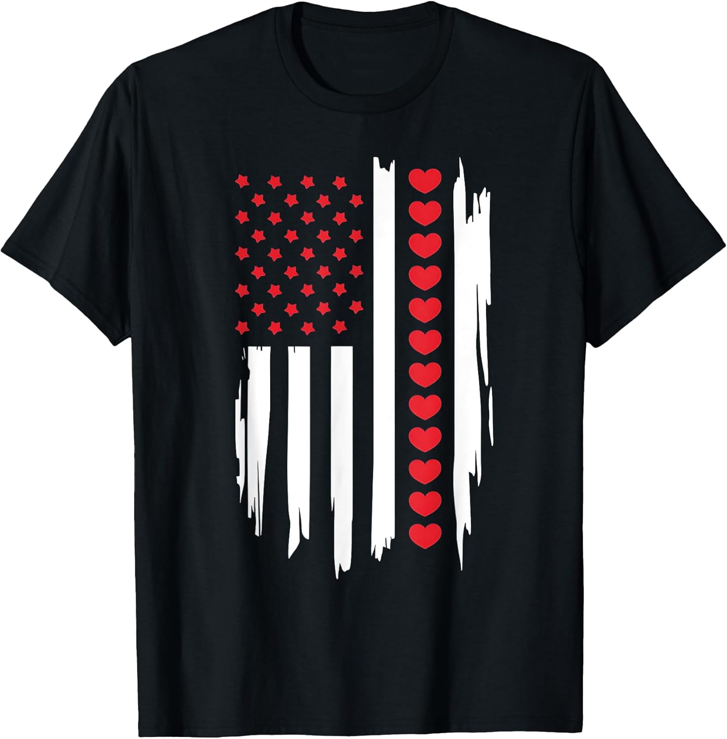 Vintage American Flag Hearts T-Shirt for Boys and Men on Valentine's Day - 1