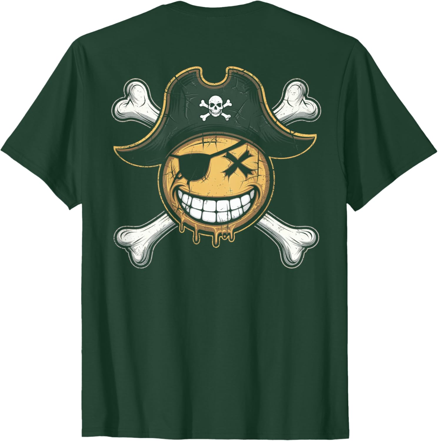 Pirate Captain Smiling Face T-Shirt with Fun X Eyes Backprint Style - 6