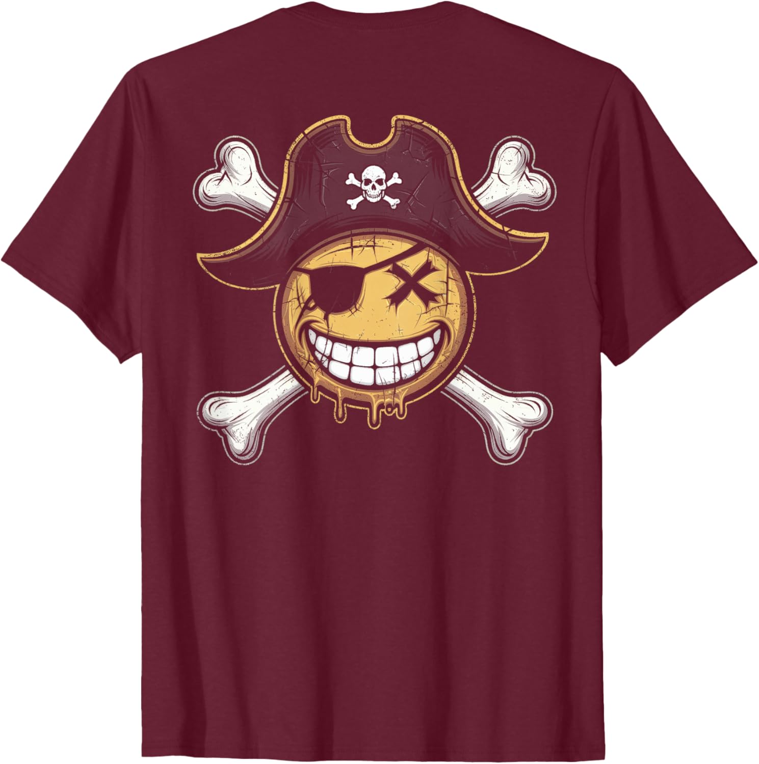 Pirate Captain Smiling Face T-Shirt with Fun X Eyes Backprint Style - 2