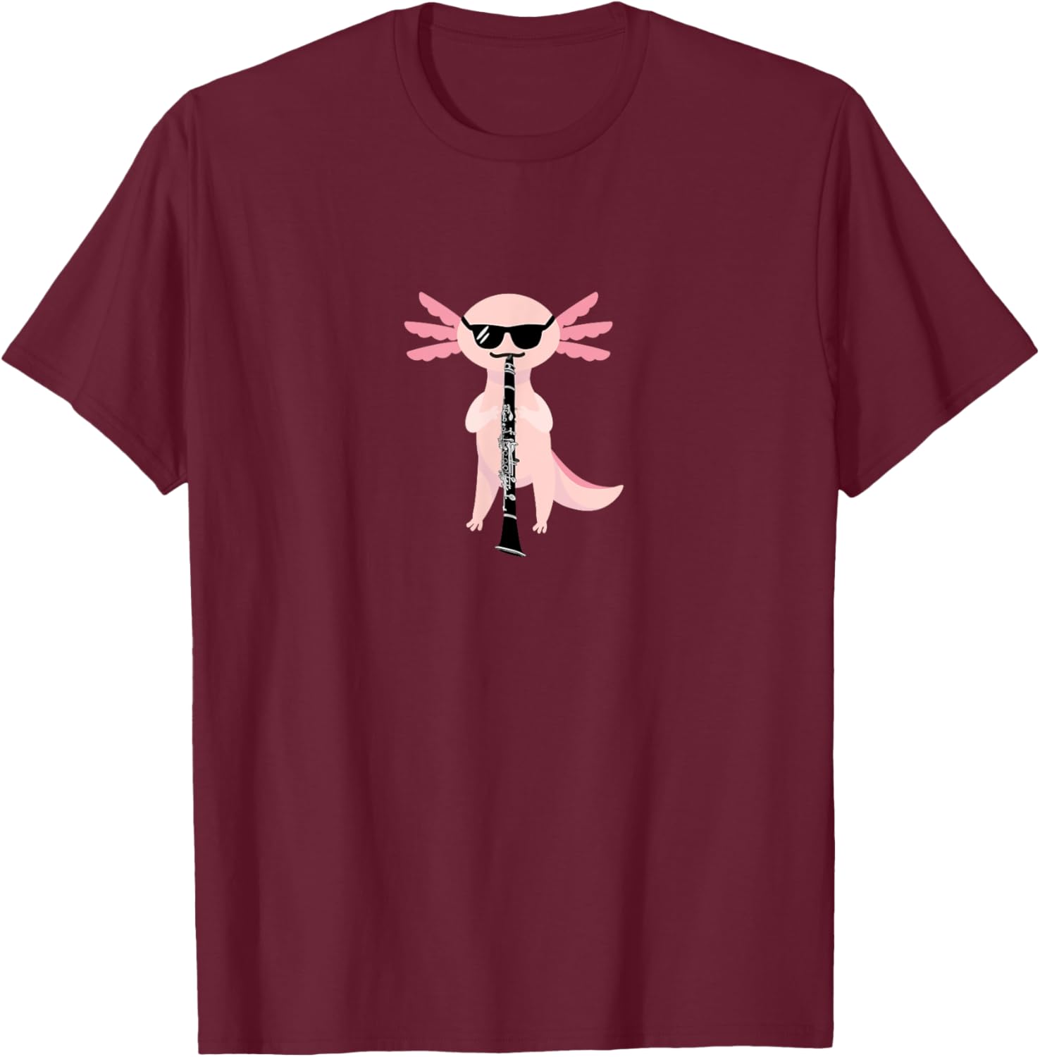 Funny Cute Axolotl T-Shirt with Sunglasses Playing Clarinet for Music Lovers - 1