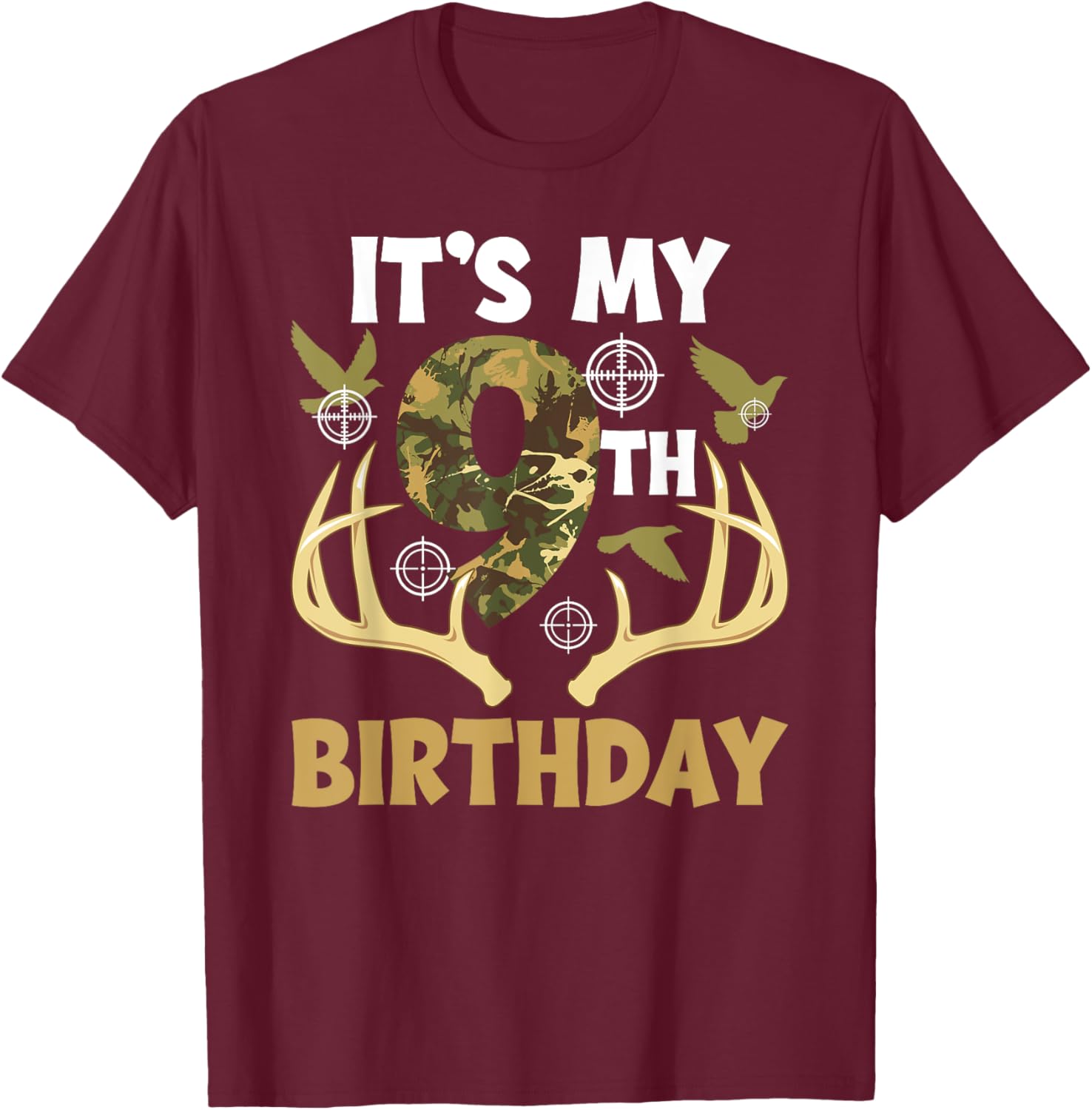 9th Birthday Hunting T-Shirt for Boys Fun Hunter Design Gift - 5
