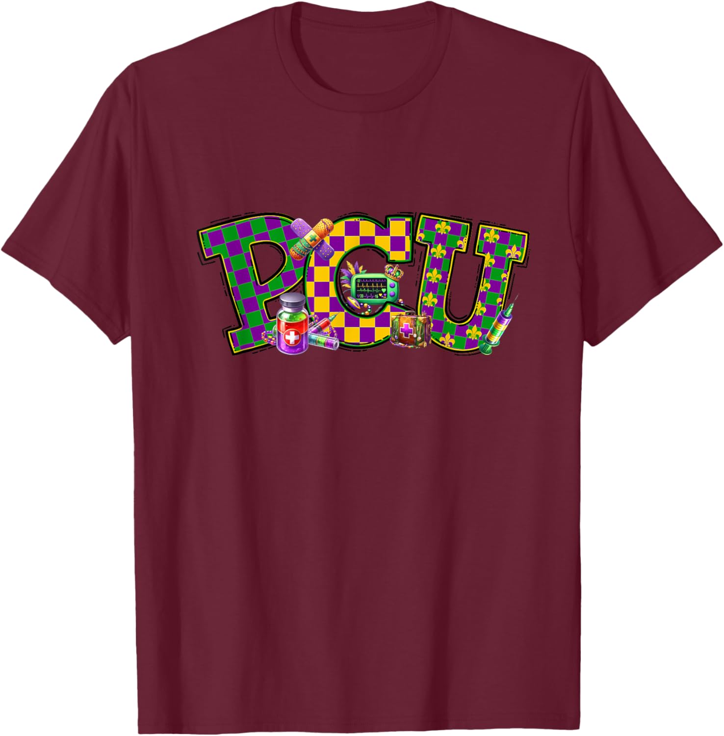 Mardi Gras PCU Nurse T-Shirt for Women - Fun Medical Care Unit Apparel - 25