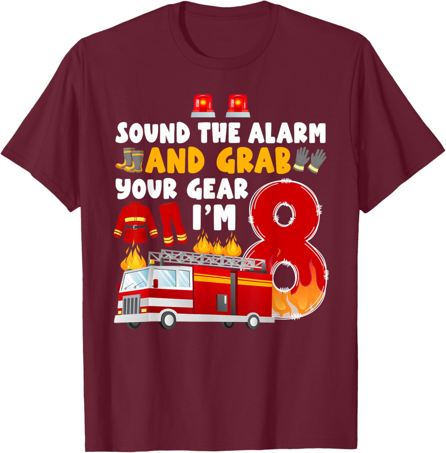 8th Birthday Firefighter T-Shirt for Boys Cute Fireman Graphic Tee - 3