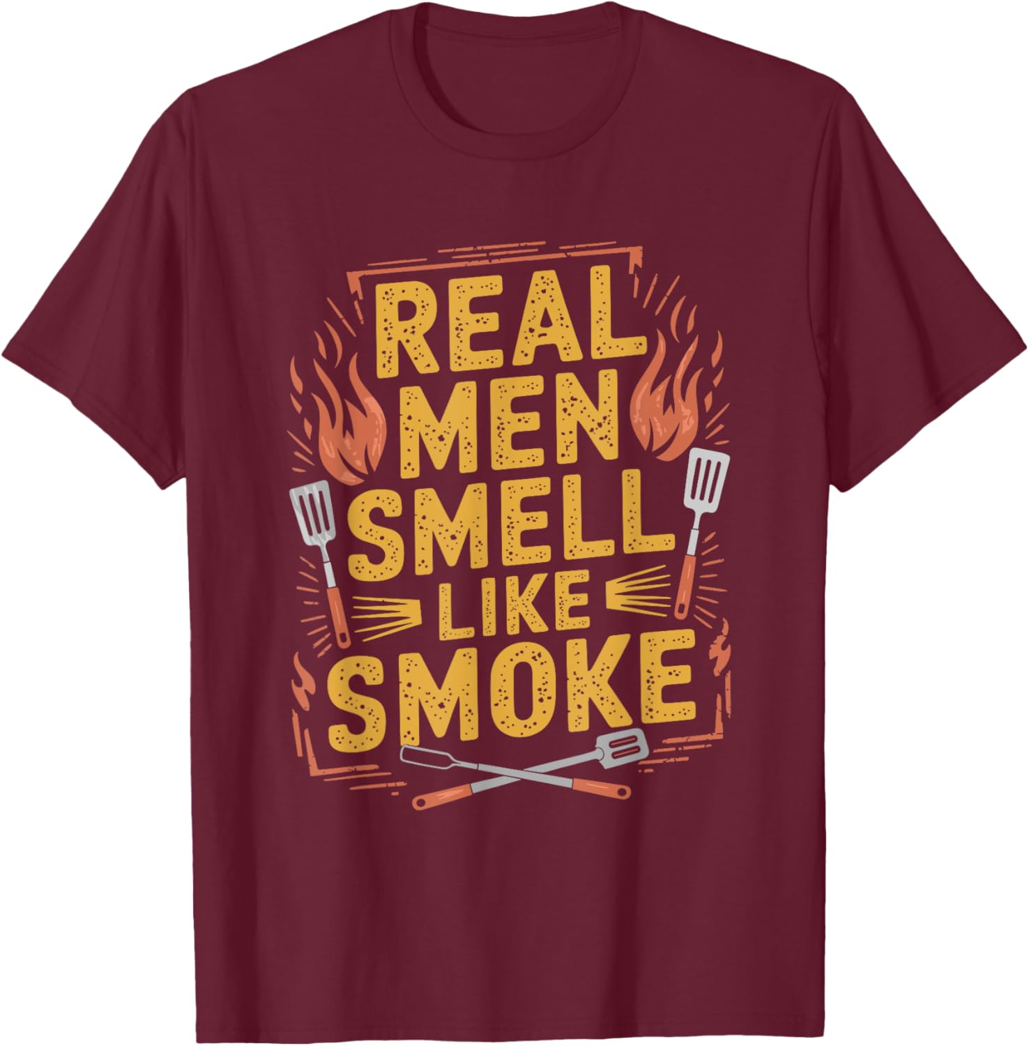 Funny BBQ Grill T-Shirt for Dads Real Men Smell Like Smoke and Meat - 6