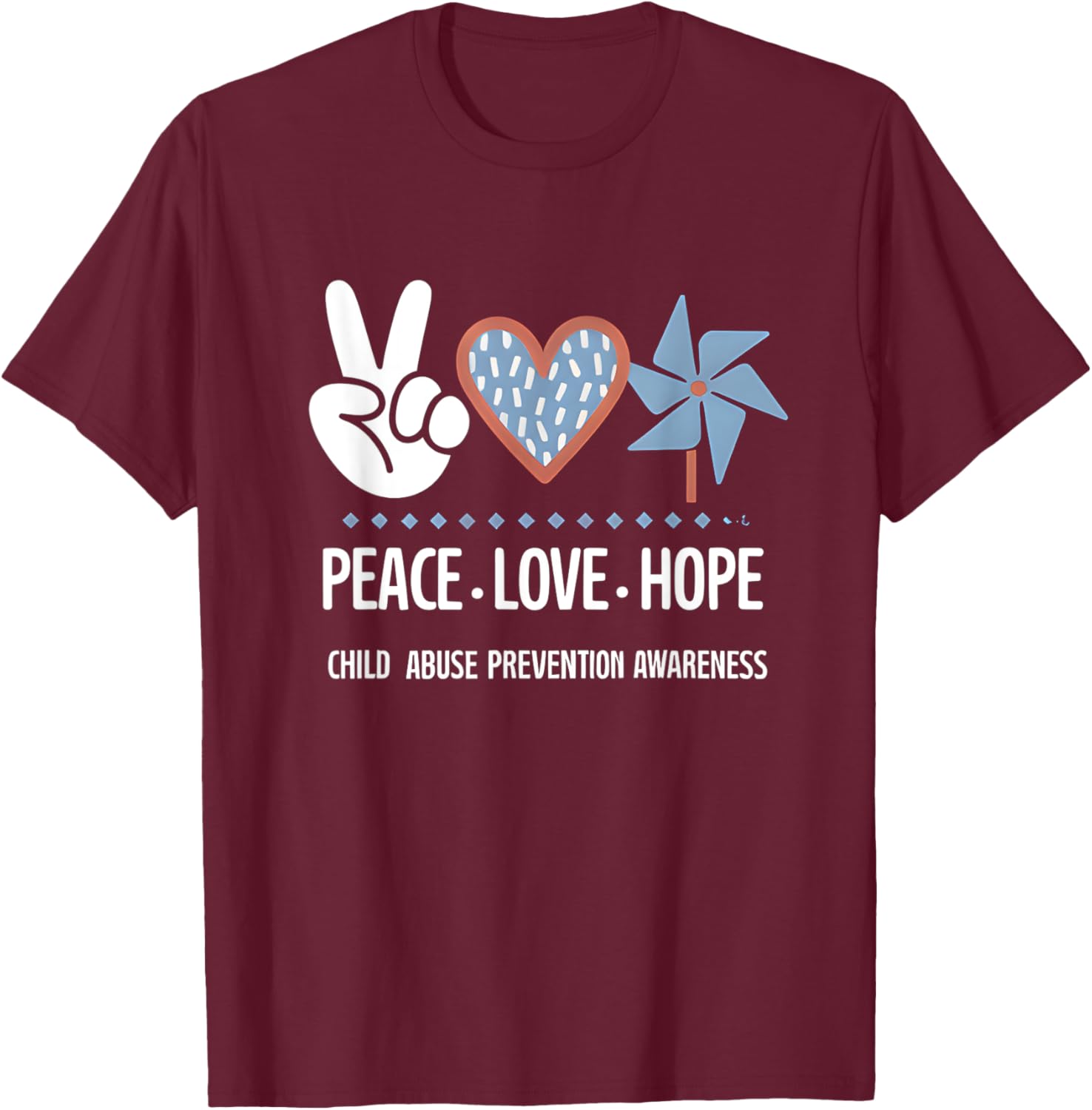 Peace Love Hope Pinwheel T-Shirt for Child Abuse Prevention Awareness - 6