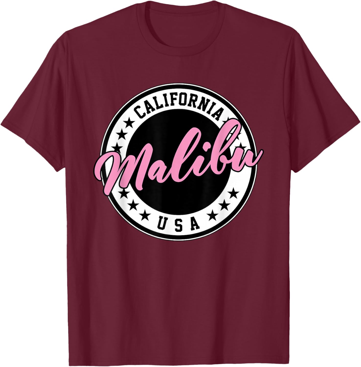 Malibu California Pink Script Circle T-Shirt for Trendy Summer Style - 18