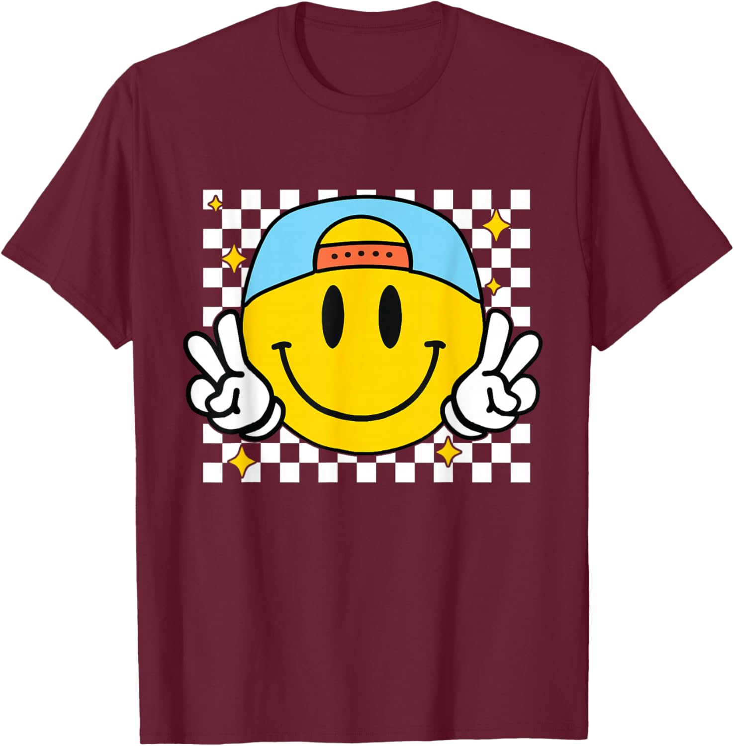 Happy Yellow Smile Face Checkered T-Shirt for Fun and Joyful Style - 22