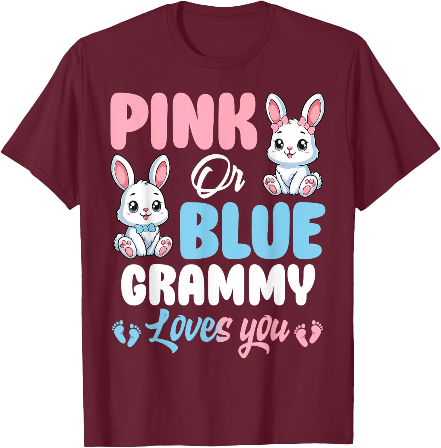 Pink or Blue Grammy Loves You Bunny Gender Reveal Party T-Shirt - 2