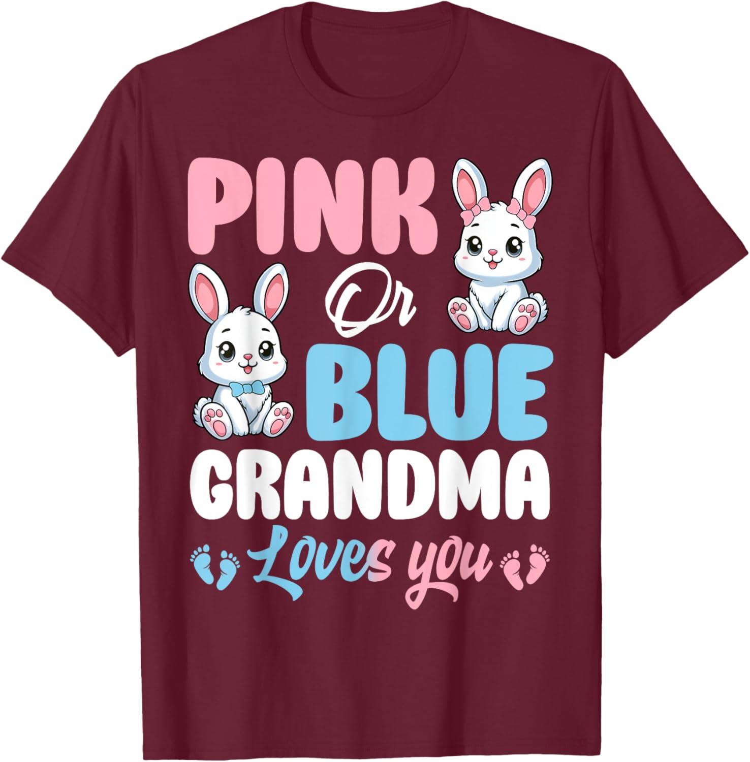 Pink or Blue Grandma Loves You Bunny Gender Reveal T-Shirt for Kids - 8