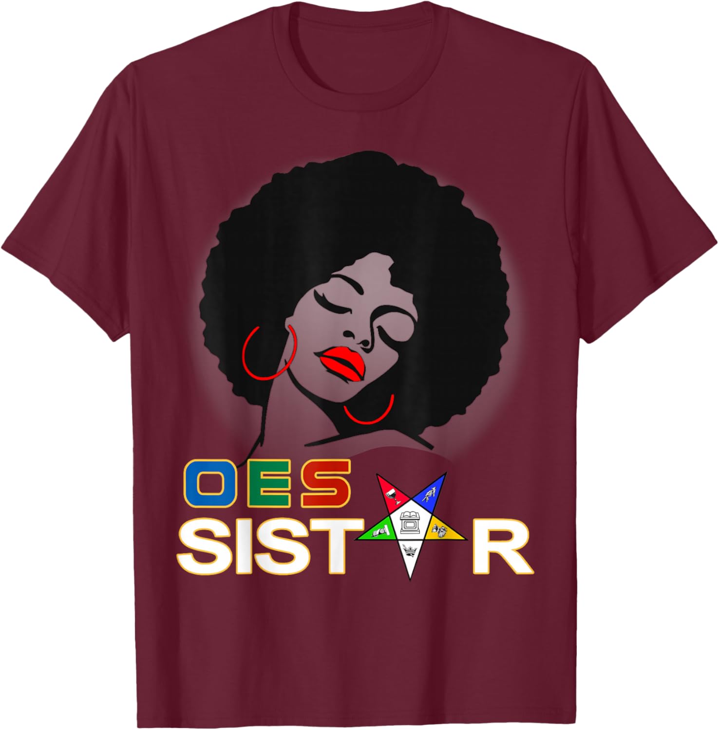 Beautiful Red Afro Earrings and Sistar Eastern Star T-Shirt for Girls - 7