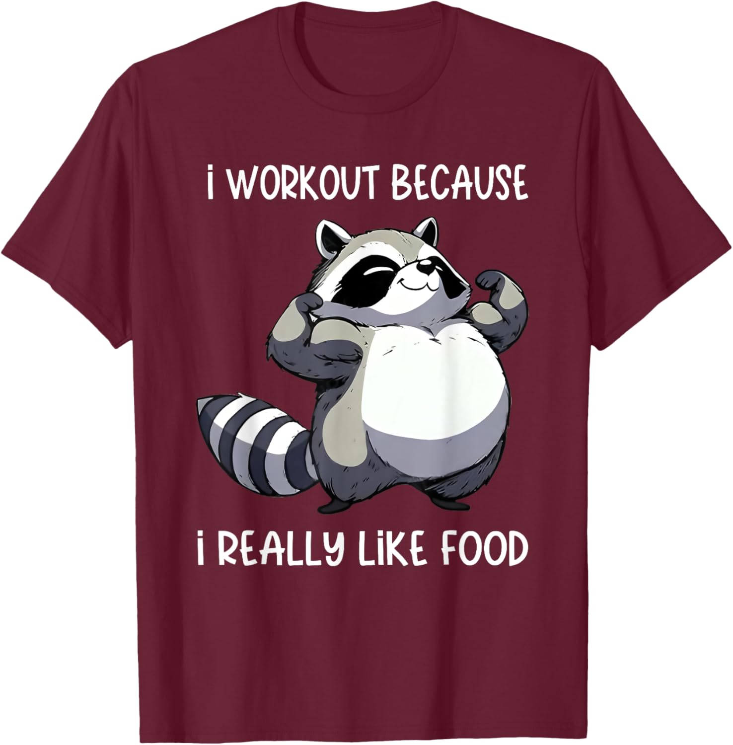 Funny Raccoon Biceps Pose T-Shirt for Food Lovers and Fitness Fans - 12