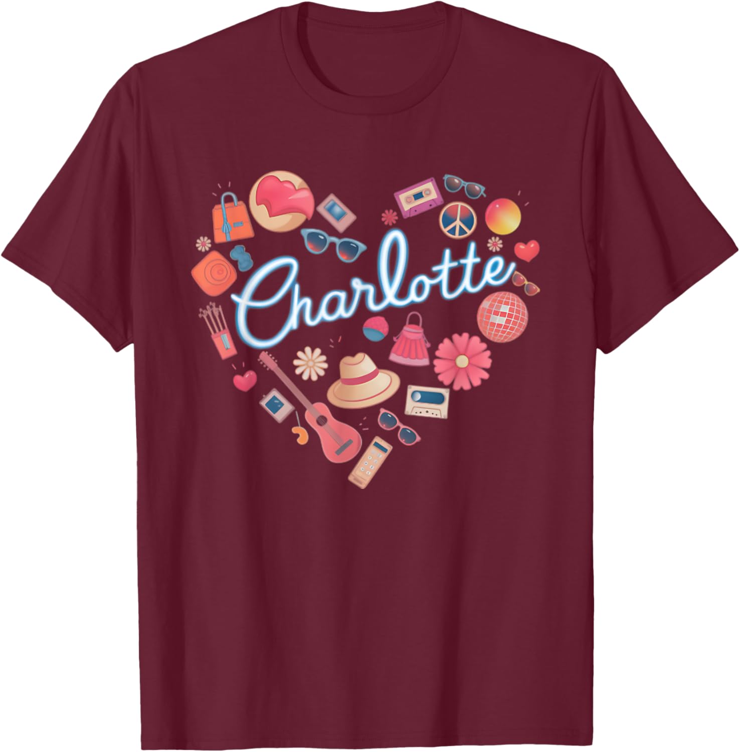 Personalized Retro Charlotte Heart T-Shirt for Girls - Cute Casual Wear - 4