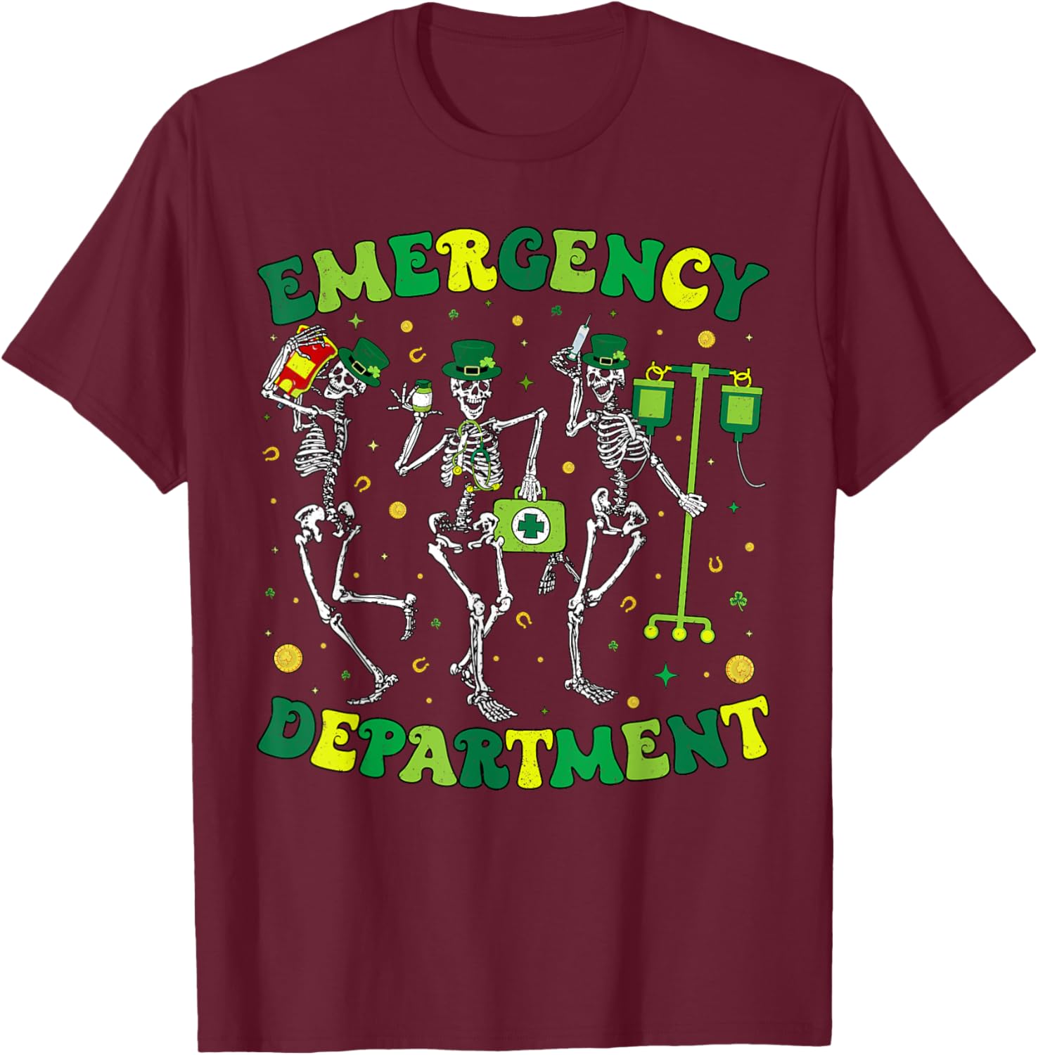 St Patricks Day Skeleton T-Shirt for Emergency Department Fun - 1