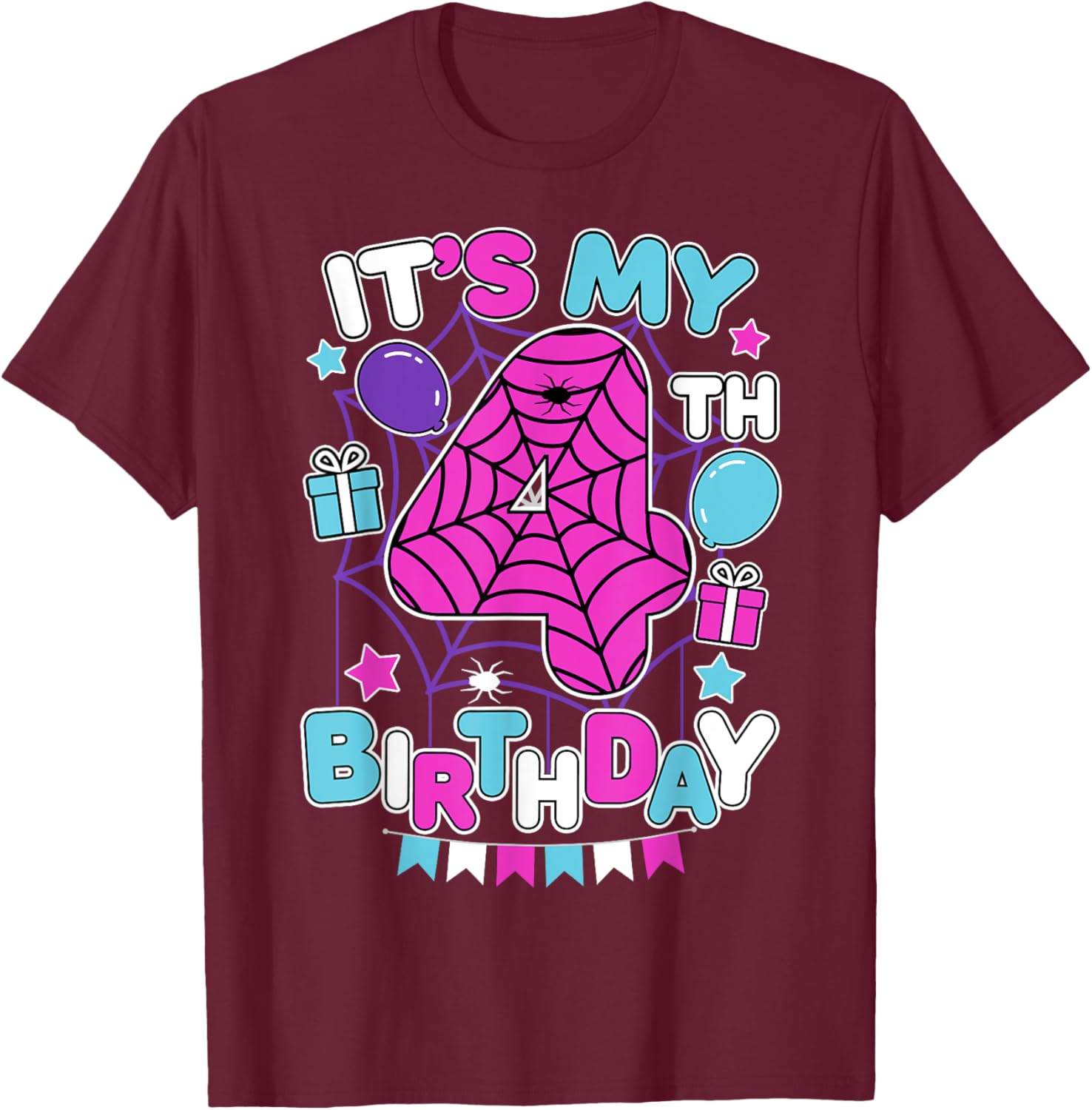 Cute 4th Birthday Spider Web T-Shirt for Girls Halloween Party - 9