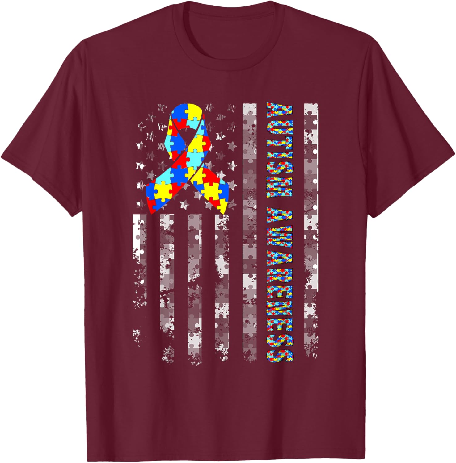 Autism Awareness USA Flag T-Shirt for Moms and Dads - Support and Love - 11