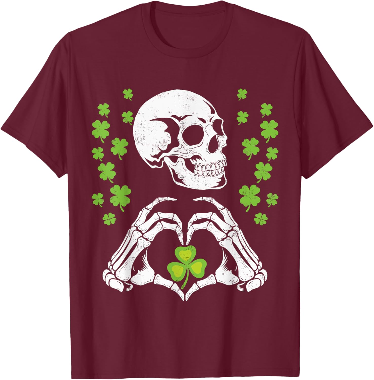 St Patrick's Day Skeleton Skull Heart Shamrock T-Shirt for Festive Fun - 5