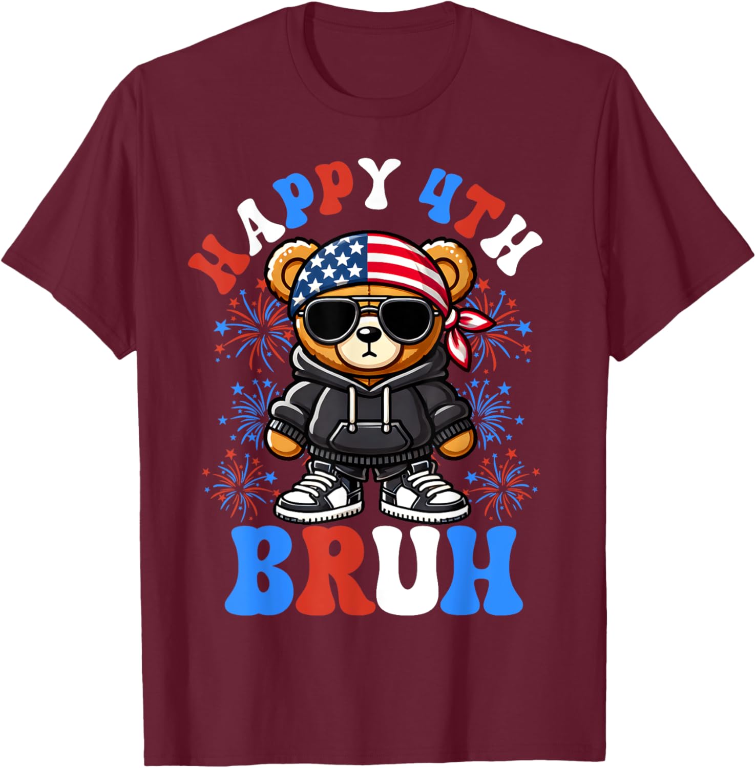 Happy 4th of July Hip Hop Teddy Bear T-Shirt for Boys and Teens - 3