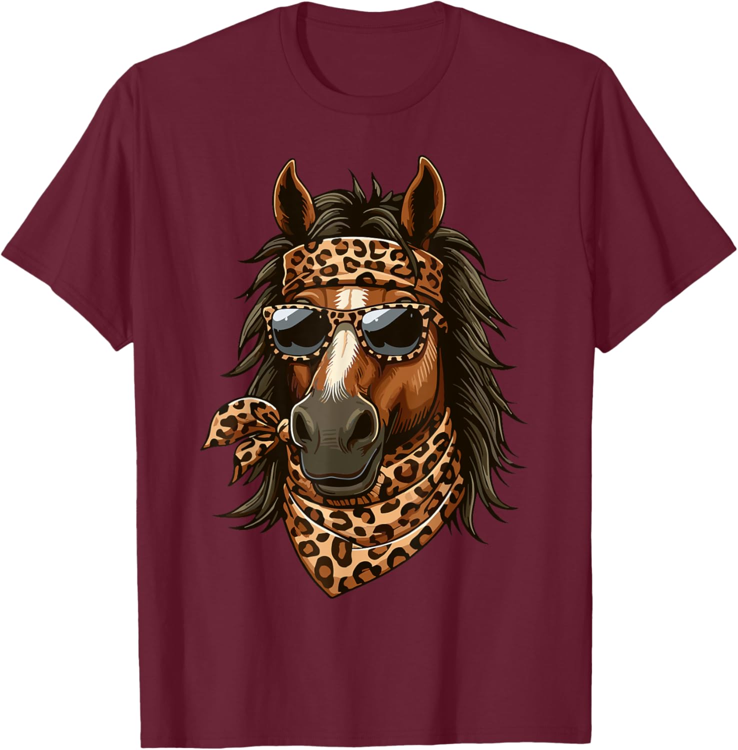 Stylish Horse in Leopard Scarf and Sunglasses T-Shirt for Animal Lovers - 20