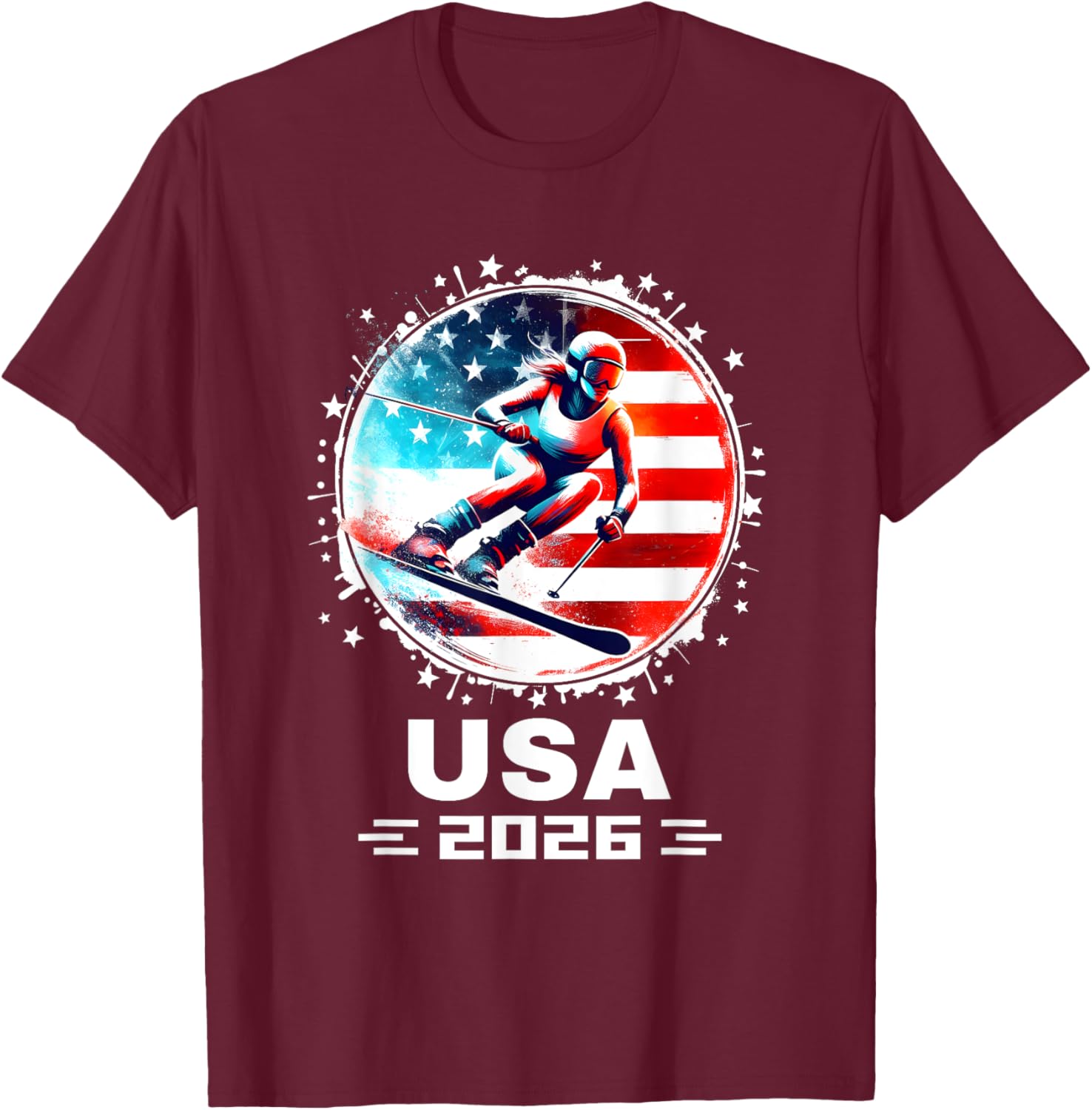 Skier USA Team 2026 American Flag Women's Skiing T-Shirt - 16