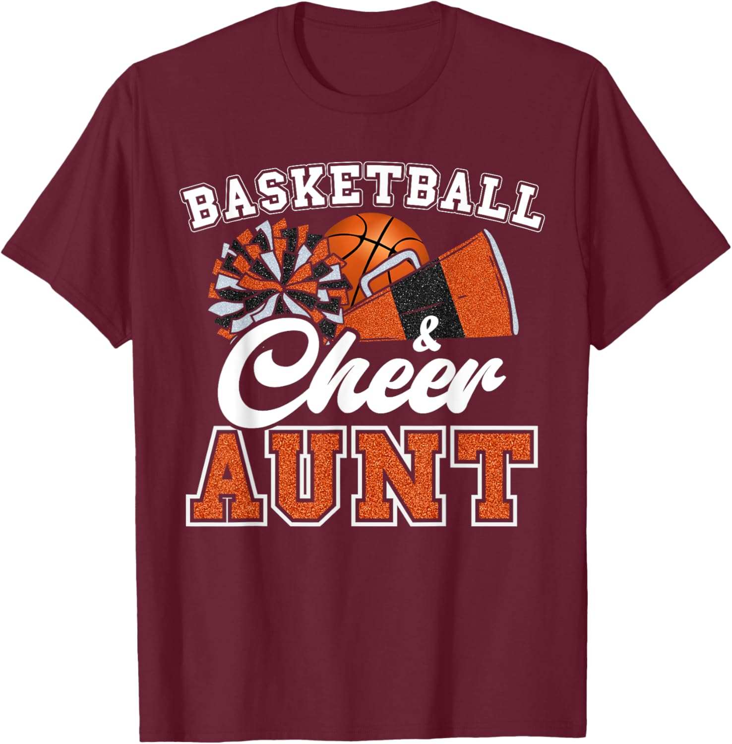 Proud Basketball Cheer Aunt T-Shirt for Cheerleader Niece in Orange - 17