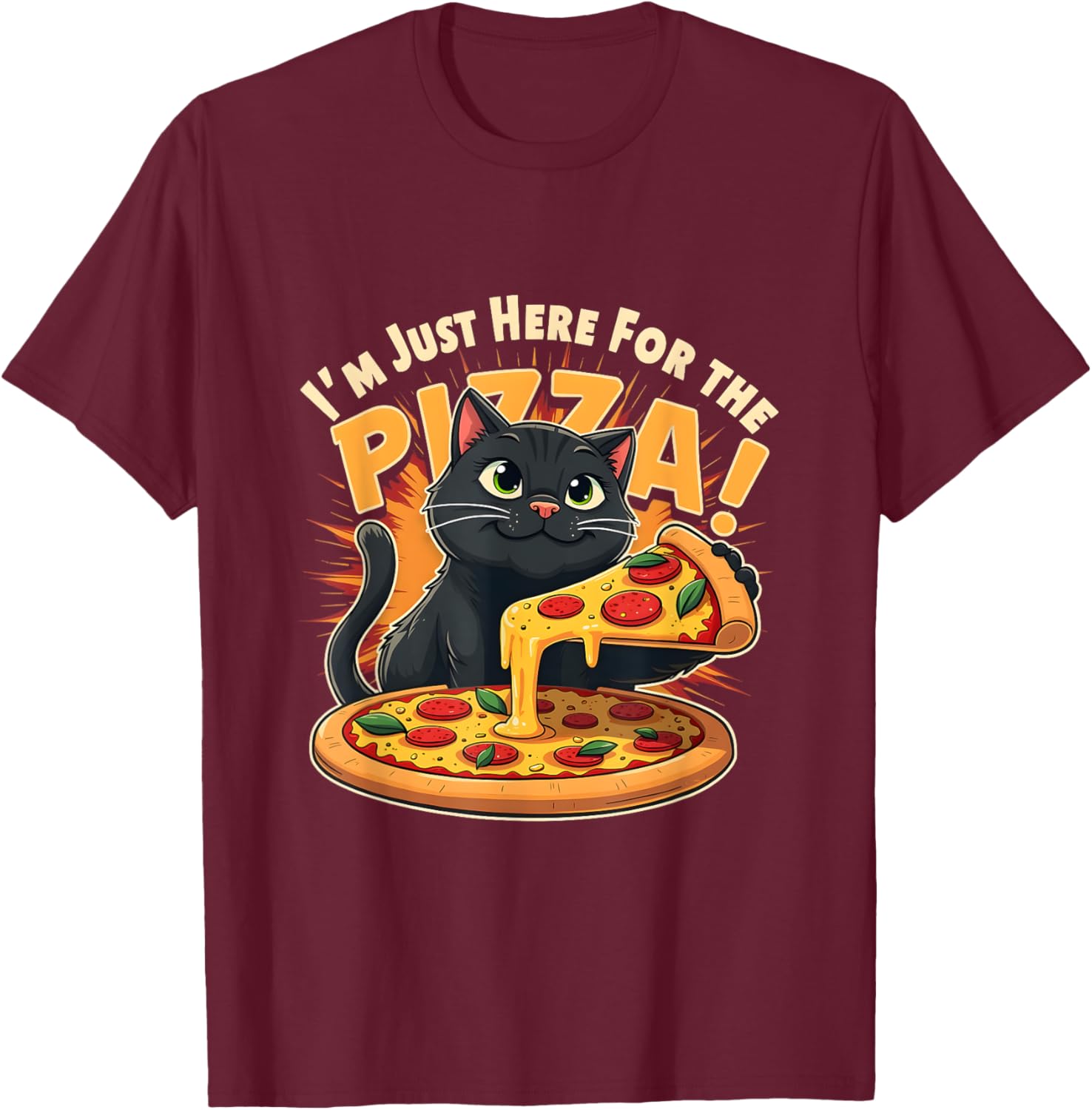 Funny I'm Just Here for the Pizza Cat T-Shirt for Foodie Lovers - 3