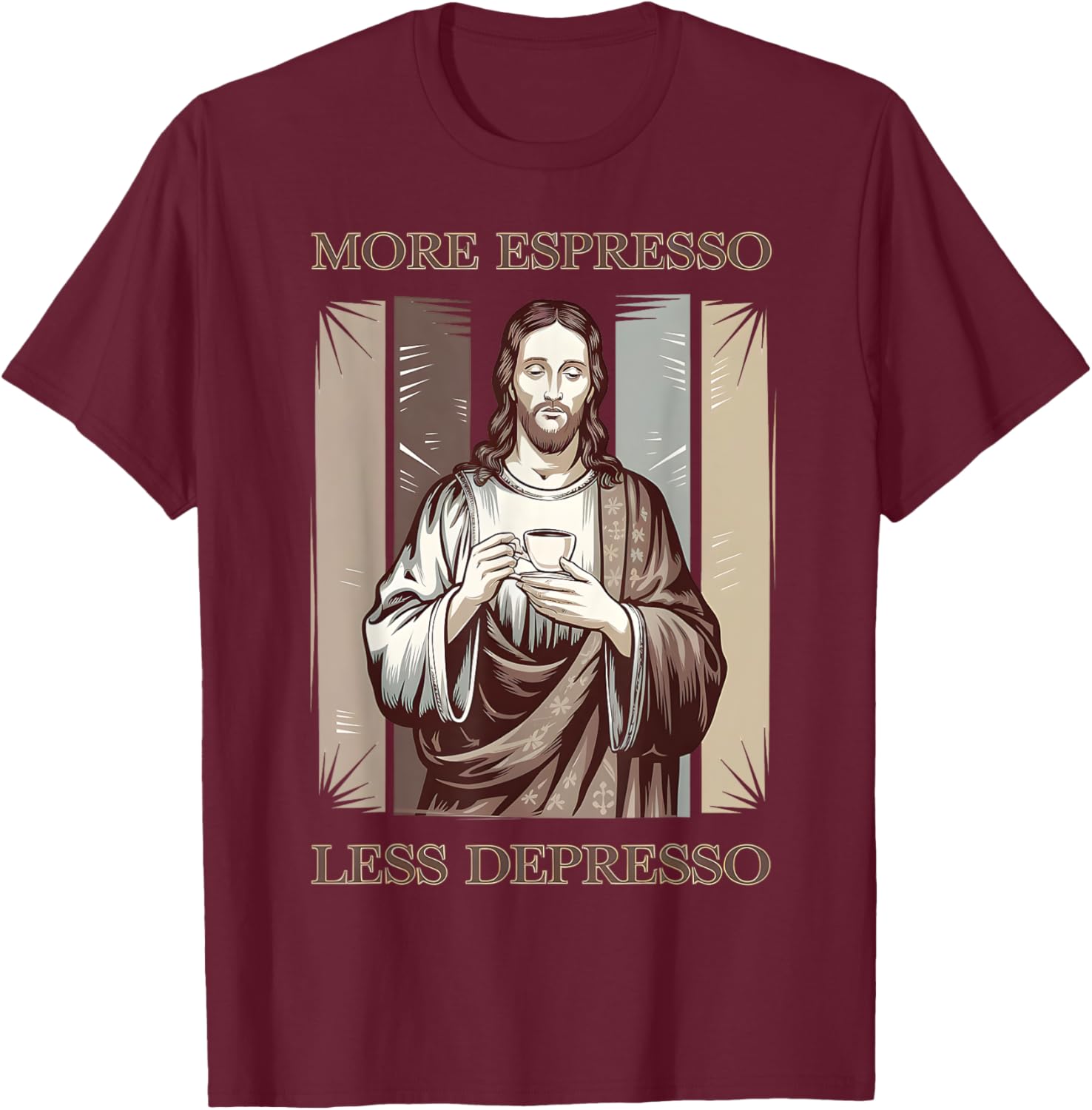 Jesus More Espresso Less Depresso Retro Coffee Lover T-Shirt - 2