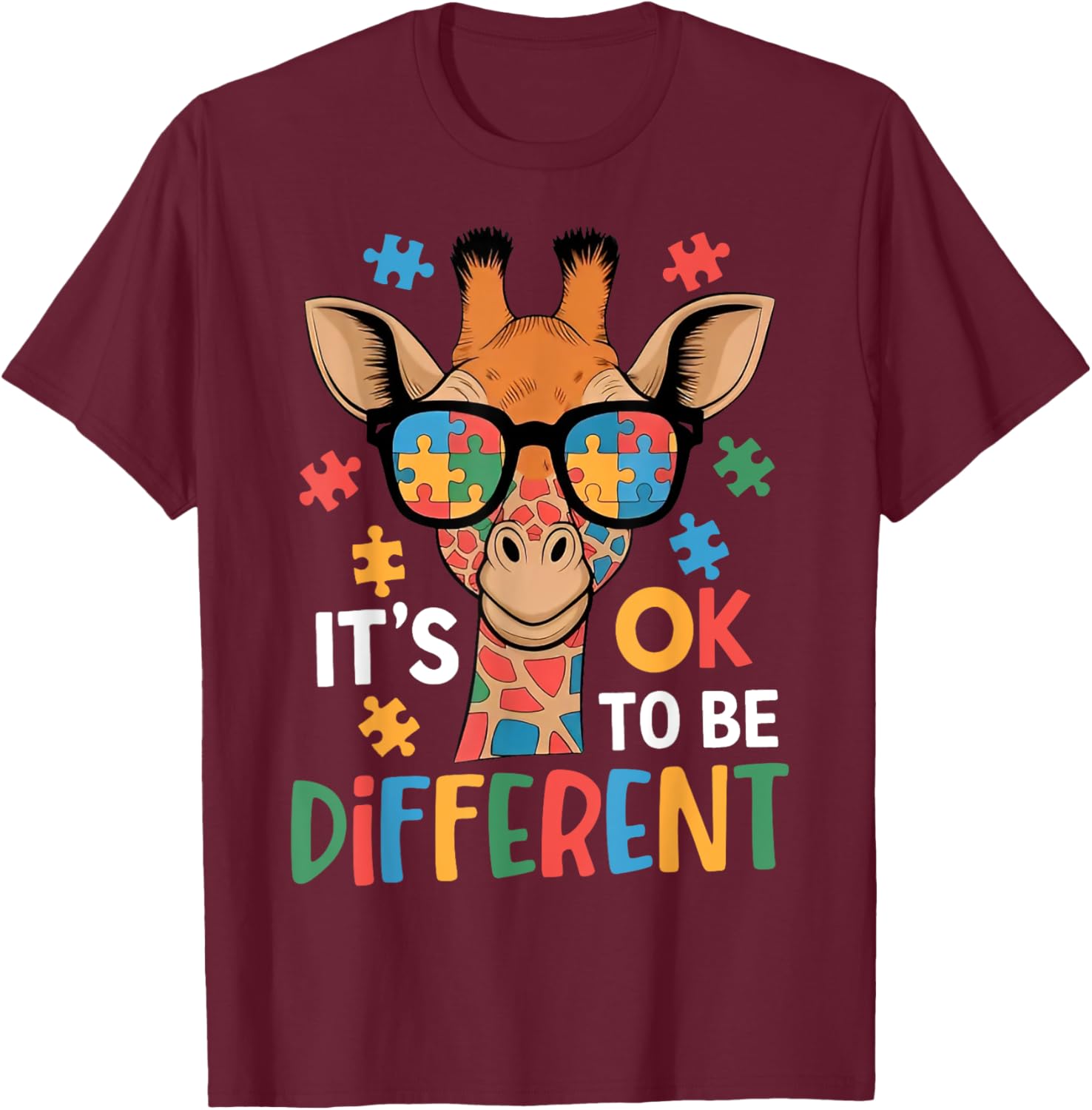 It's Okay to Be Different Giraffe Autism Awareness T-Shirt for Kids - 7