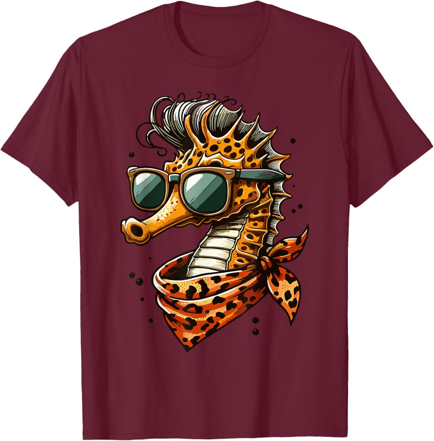 Seahorse with Leopard Scarf and Sunglasses Fun T-Shirt for Animal Lovers - 21