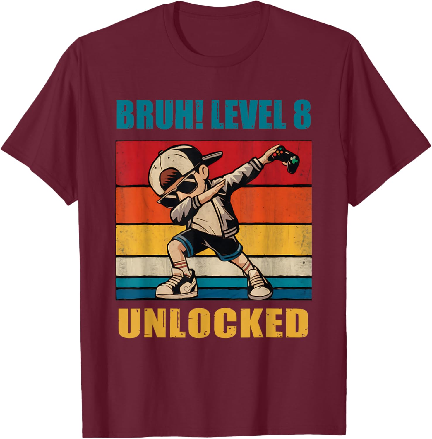 8 Year Old Birthday Gamer T-Shirt Level 8 Unlocked Dabbing Fun - 9
