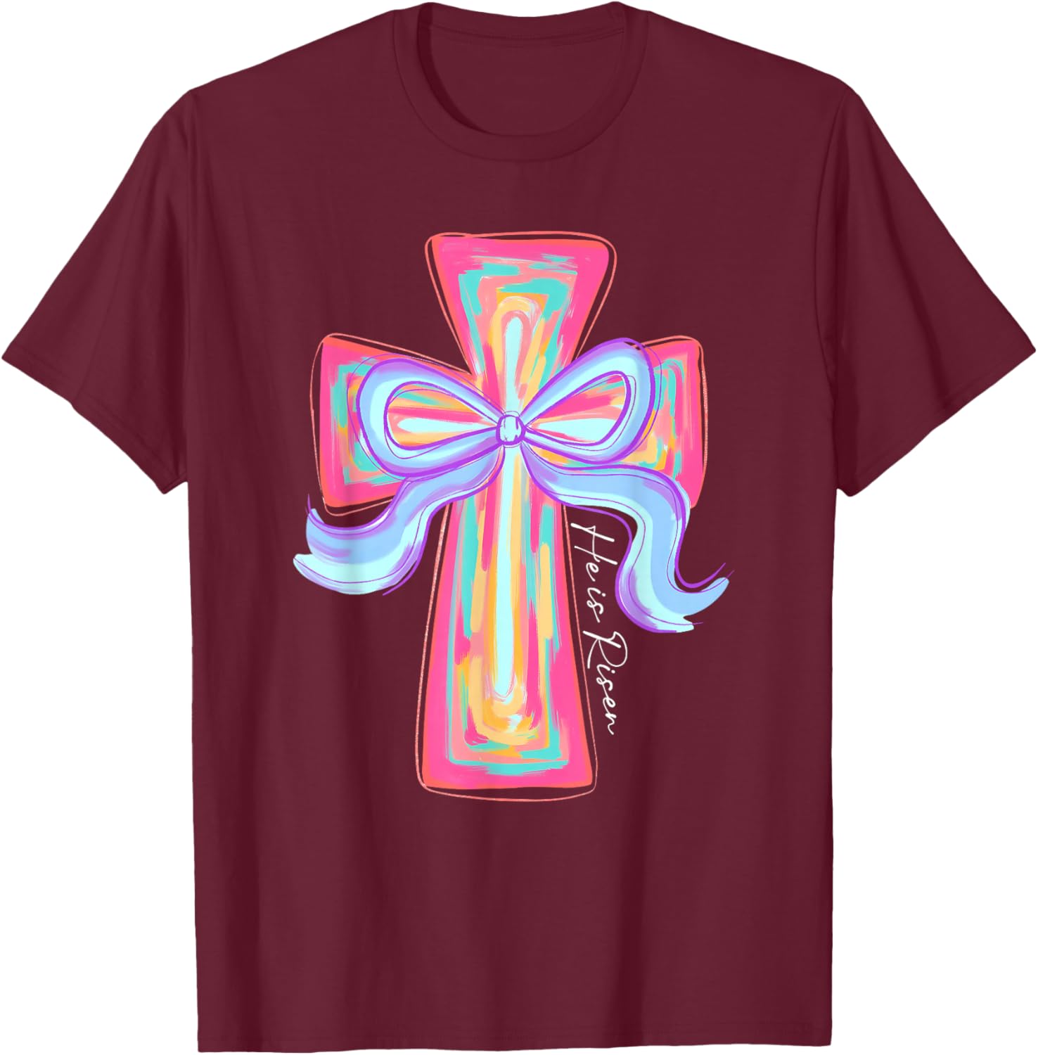 He is Risen Jesus Easter T-Shirt with Coquette Bow for Celebration - 4