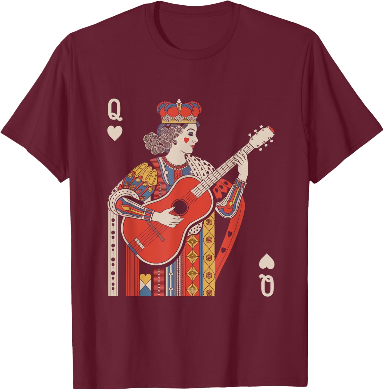 Queen of Playing Guitar Vintage Card T-Shirt for Music Lovers - 1