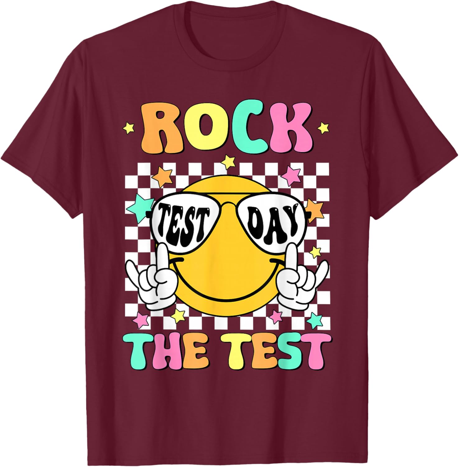 Rock the Test Teacher T-Shirt with Smile Face for Test Day Fun - 15