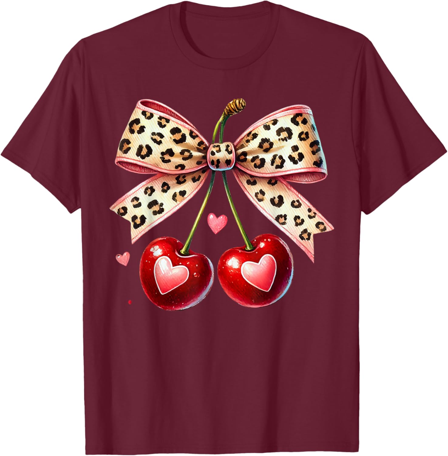Coquette Cherry Heart Leopard Ribbon Bow T-Shirt for Valentine's Day - 23