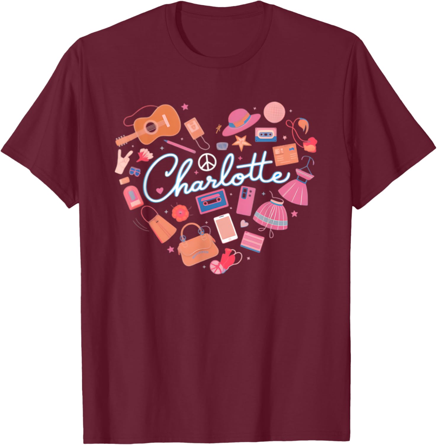 Personalized Charlotte Retro Heart T-Shirt for Girls - Cute Fashion Wear - 6
